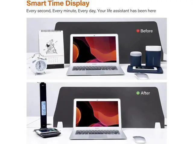 Alt view image 3 of 7 - LED Desk Lamp, Desk Lamp with Wireless Charger, Suitable for Home, Office Dimmable Desk Lamp, with USB Charging Port, Built-in Clock, Calendar, Thermometer and Automatic Timing Reading Desk Lamp