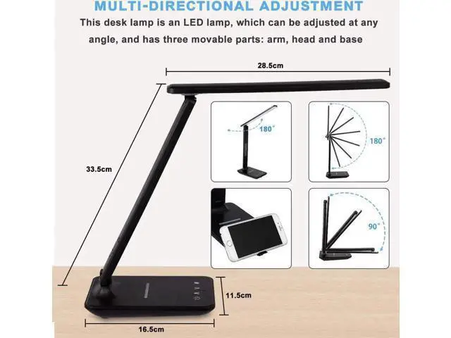 Alt view image 5 of 7 - LED Desk Lamp, Desk Lamp with Wireless Charger, Suitable for Home, Office Dimmable Desk Lamp, with USB Charging Port, Built-in Clock, Calendar, Thermometer and Automatic Timing Reading Desk Lamp