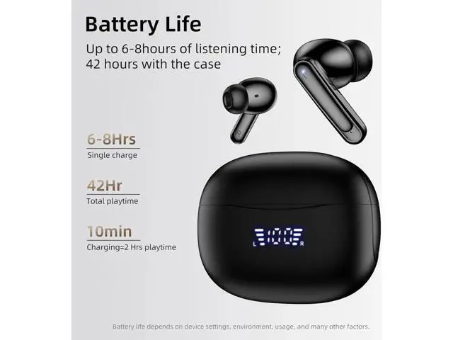 Alt view image 3 of 6 - True Wireless Earbuds, Bluetooth 5.3 Headphones with Dual LED Power Display Charging Case IPX7 Waterproof, Bluetooh Earbuds with Dual Mic Call Noise Cancelling, Sports Earphones for iOS Andriod Phone