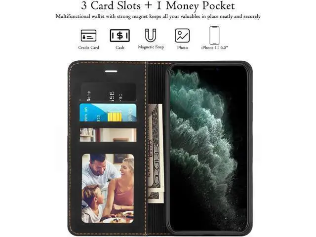 Alt view image 5 of 7 - iPhone 11 Pro Max Wallet Case Premium Leather iPhone 11 Pro Max Folio Flip Case with Kickstand Card Holder Slots Shockproof Protective Cover for Apple iPhone 11 Pro Max 6.5 inch Brown