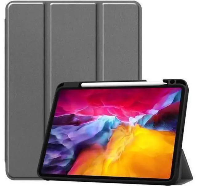 Main image of iPad Pro 11 inch Case 2022 2021 2020 2018 with Pencil Holder, Slim Lightweight Trifold Stand Cover with Soft TPU Back Cover - Auto Sleep / Wake+Pencil Charging - Smart Case Grey
