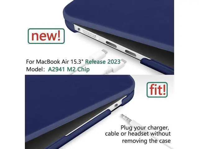Alt view image 7 of 7 - For MacBook Air 15 inch Case 2023 Release A2941 M2 Chip with Liquid Retina Display Touch ID,Ultra Thin Laptop Plastic Hard Shell Case with Keyboard Skin & Type C Adapter 1 Pack Navy Blue
