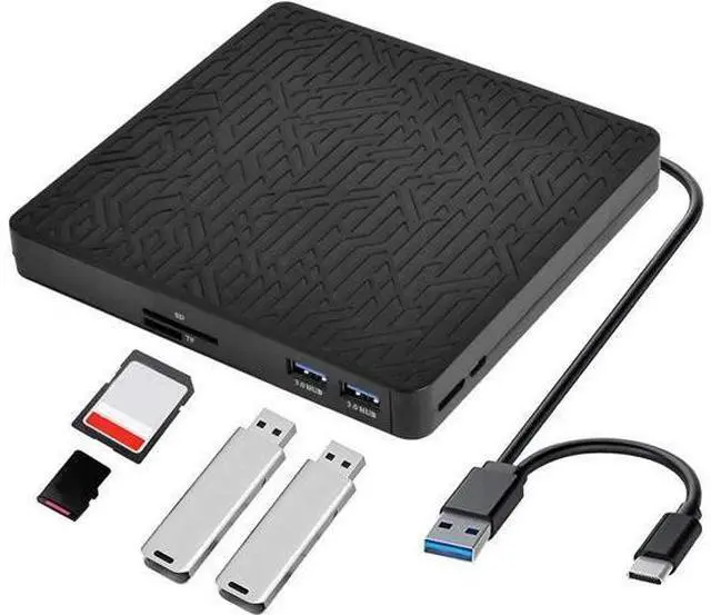 Main image of DVD Drive, USB3.0/Type-C DVD CD ROM +/-RW Player for Laptop, Optical Disk Burner with Hub, 2 USB 3.0 Port, SD/TF Port, Micro USB Type C Cord for PC Desktop Mac Book Windows 10/8/7 Linux OS