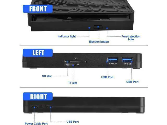 Alt view image 4 of 7 - DVD Drive, USB3.0/Type-C DVD CD ROM +/-RW Player for Laptop, Optical Disk Burner with Hub, 2 USB 3.0 Port, SD/TF Port, Micro USB Type C Cord for PC Desktop Mac Book Windows 10/8/7 Linux OS