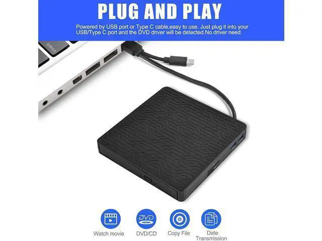 Alt view image 7 of 7 - DVD Drive, USB3.0/Type-C DVD CD ROM +/-RW Player for Laptop, Optical Disk Burner with Hub, 2 USB 3.0 Port, SD/TF Port, Micro USB Type C Cord for PC Desktop Mac Book Windows 10/8/7 Linux OS