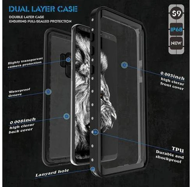 Alt view image 7 of 7 - Galaxy S9 Waterproof Case, Waterproof Shockproof Dustproof Dirtproof Full Body Case Built in Screen Protector with Touch ID for Samsung Galaxy S9 5.8 inch