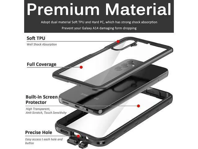 Alt view image 5 of 7 - Compatible for Samsung Galaxy A14 5G Case Waterproof, Built-in HD Clear Screen Protector, 360 Degree Full Shockproof Bumper, Professional Waterproof Case Cover for Galaxy A14 5G A Series, 2023