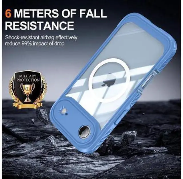 Alt view image 3 of 5 - Magnetic Case for iPhone 17 Air with Built-in Screen Protector, Shockproof Phone Cover with Camera Protector, Compatible with MagSafe, Full Body Phone Case Blue