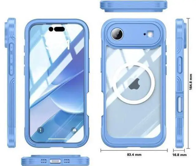 Alt view image 2 of 5 - Magnetic Case for iPhone 17 Air with Built-in Screen Protector, Shockproof Phone Cover with Camera Protector, Compatible with MagSafe, Full Body Phone Case Blue