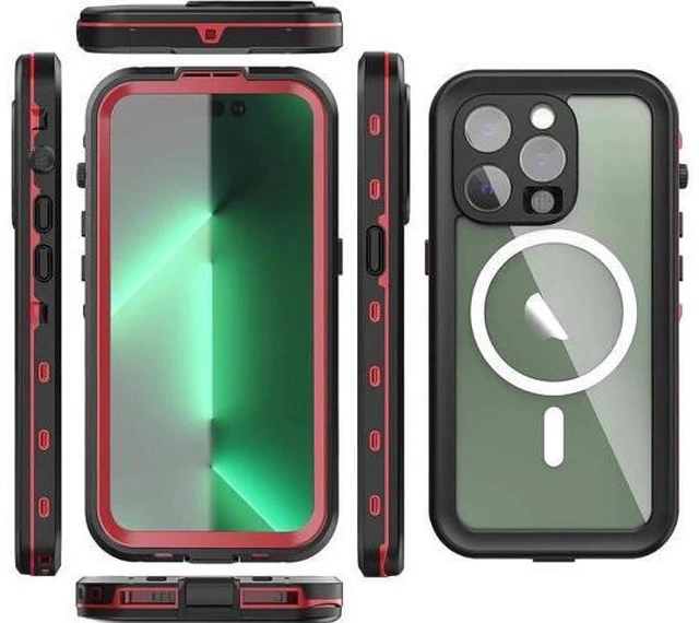Alt view image 5 of 7 - for iPhone 14 Pro Case Waterproof, Compatible with Magsafe Magnetic Protective iPhone 14 Pro Phone Case, Water Proof Mag Safe Magnet Shockproof Full Body Clear with Screen Protector Red