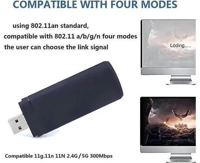 Alt view image 2 of 5 - 300Mbps Dual Band 802.11 a/b/g/n 2.4G/5Ghz Wireless USB TV Network Card Dongle Compatible with Samsung Smart TV Laptop Desktop