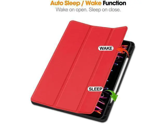 Alt view image 6 of 7 - Case for iPad Pro 12.9 Inch 2022/2021/2020/2018 (6th/5th/4th/3rd Gen), Slim Smart Stand Cover Protective Cover with Pencil Holder, Stand, Universal Stylus Pen,Support Pencil Charging Red