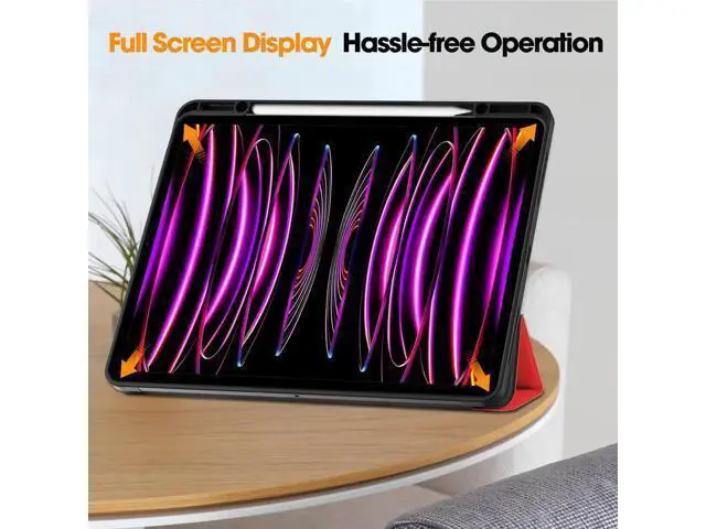 Alt view image 3 of 7 - Case for iPad Pro 12.9 Inch 2022/2021/2020/2018 (6th/5th/4th/3rd Gen), Slim Smart Stand Cover Protective Cover with Pencil Holder, Stand, Universal Stylus Pen,Support Pencil Charging Red