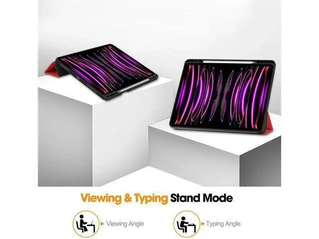 Alt view image 7 of 7 - Case for iPad Pro 12.9 Inch 2022/2021/2020/2018 (6th/5th/4th/3rd Gen), Slim Smart Stand Cover Protective Cover with Pencil Holder, Stand, Universal Stylus Pen,Support Pencil Charging Red
