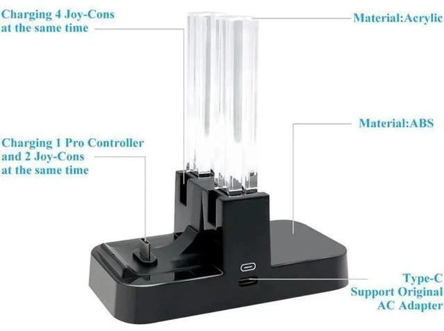 Alt view image 5 of 14 - Charger for Nintendo Switch Pro Controllers and Joy-Cons,Charging Stand for Nintendo Switch with 2 Type-C USB Ports and 1 Type-C USB Charger Cable