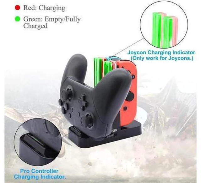 Alt view image 6 of 14 - Charger for Nintendo Switch Pro Controllers and Joy-Cons,Charging Stand for Nintendo Switch with 2 Type-C USB Ports and 1 Type-C USB Charger Cable