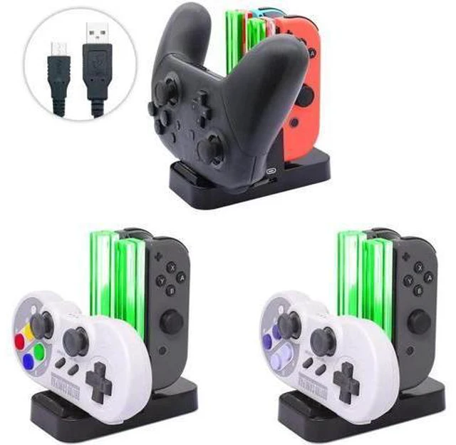 Alt view image 7 of 14 - Charger for Nintendo Switch Pro Controllers and Joy-Cons,Charging Stand for Nintendo Switch with 2 Type-C USB Ports and 1 Type-C USB Charger Cable