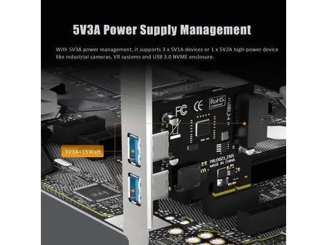 Alt view image 4 of 7 - Aomoproing U3055N 2-Port USB 3.0 Type-A and USB Header 5Gbps PCIe Expansion Card for Intel, AMD, and ARM Platform, Compatible with Windows and Linux (Not Support Mac OS)