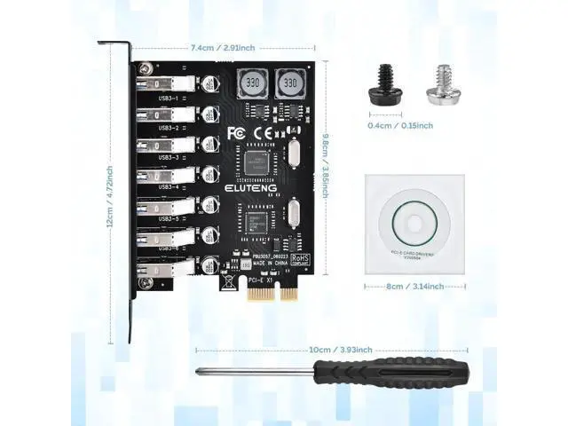 Alt view image 2 of 7 - Aomoproing PCIE USB 3.0 Card 7 Ports PCI Expree to USB Expansion Card Super Speed 5Gbps PCI-e USB3 Hub Controller Adapter for Windows 11/10/8/7/XP/Vista