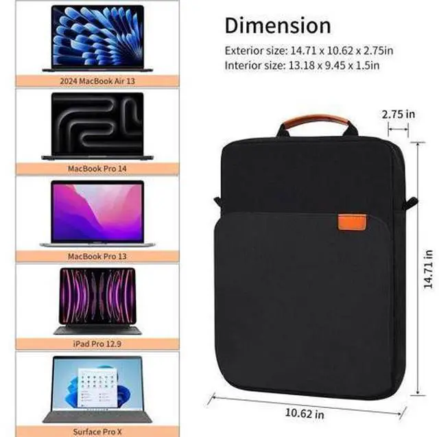 Alt view image 5 of 7 - 13 - 14 Inch Laptop Shoulder Bag Carrying Case for Macbook Air 13" M4 M3 M2 A3420 A3113/ MacBook Pro 14 M4 M3 M2 M1/ 13" iPad Pro M4/ iPad Air M3 M2 2025, Vertical Laptop Sleeve Handbag