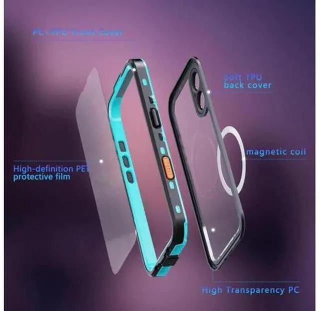 Alt view image 3 of 7 - for iPhone 17 Waterproof Case Compatible with MagSafe, Magnetic Waterproof Full Body IP68 Underwater Case Built-in Screen Protector Military Grade Shockproof Cover with Lanyard Blue