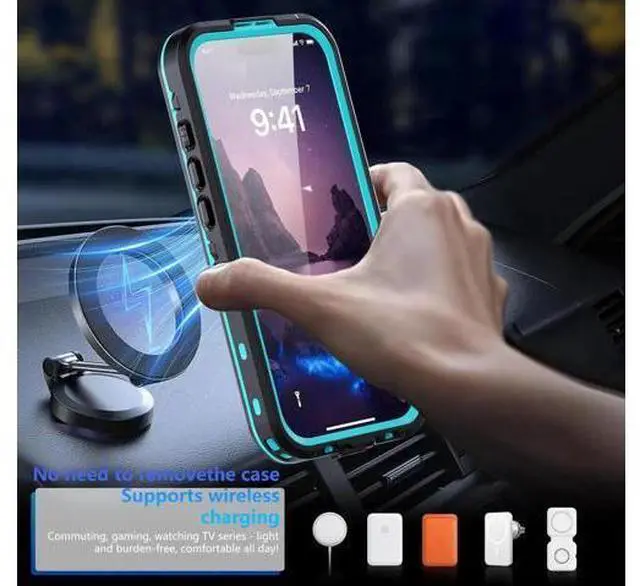 Alt view image 5 of 7 - for iPhone 17 Waterproof Case Compatible with MagSafe, Magnetic Waterproof Full Body IP68 Underwater Case Built-in Screen Protector Military Grade Shockproof Cover with Lanyard Blue