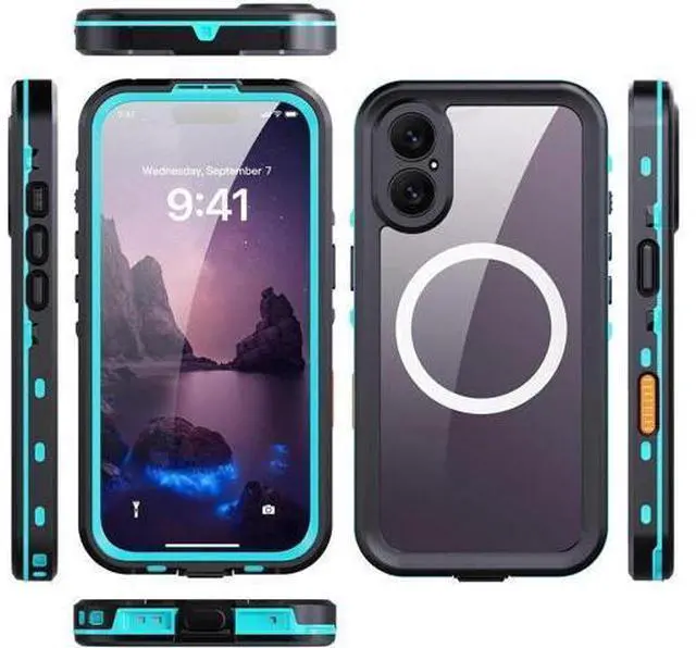 Alt view image 4 of 7 - for iPhone 17 Waterproof Case Compatible with MagSafe, Magnetic Waterproof Full Body IP68 Underwater Case Built-in Screen Protector Military Grade Shockproof Cover with Lanyard Blue