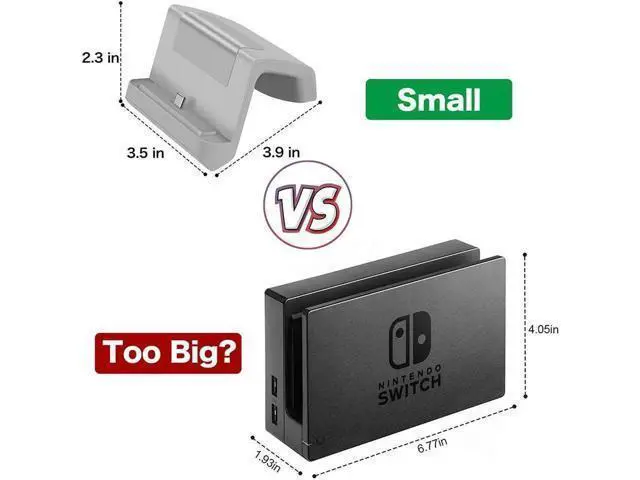 Alt view image 3 of 6 - Nintendo Switch Dock Mini Portable Charging Stand with USB Type C Port Replacement Charging Dock Station for Nintendo Switch and Switch Lite Gray