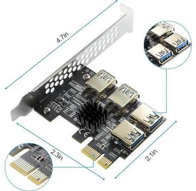 Alt view image 4 of 14 - Aomoproing PCI-E 1 to 4 PCI-Express 16X Slots Riser Card - Higher Stability USB 3.0 Adapter Multiplier Card for Bitcoin Mining Compatible with Windows Linux Mac(No USB Cables)