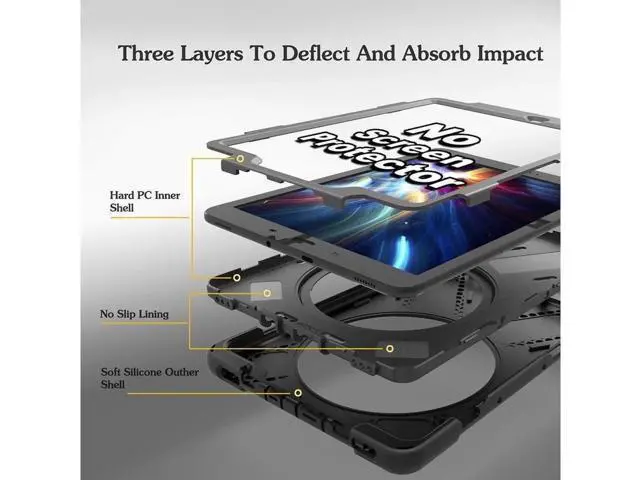 Alt view image 2 of 7 - Galaxy Tab S3 9.7 Case Heavy Duty Shockproof Rugged Protective Silicon Armor Cover With Hand Grip Shoulder Strap, Rotating Stand For Kids Girls Samsung SM-T820 T825 9.7 inch Tablet