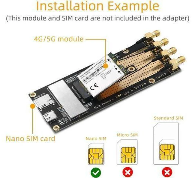 Alt view image 3 of 7 - Network Adapter 3G/4G/5G Module to Type C/USB 3.0 Adapter with NANO SIM Card Slot for RM500Q RM500U GM800 SIM8200 with 4 Antenna