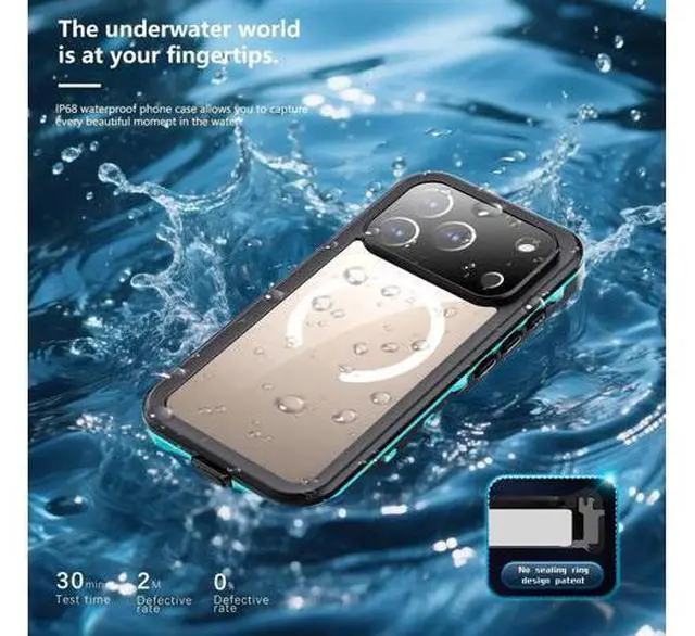 Alt view image 2 of 7 - for iPhone 17 Pro Waterproof Case Compatible with MagSafe, Magnetic Waterproof Full Body IP68 Underwater Case Built-in Screen Protector Military Grade Shockproof Cover with Lanyard Blue