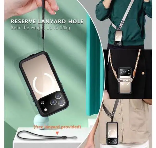Alt view image 4 of 7 - for iPhone 17 Pro Waterproof Case Compatible with MagSafe, Magnetic Waterproof Full Body IP68 Underwater Case Built-in Screen Protector Military Grade Shockproof Cover with Lanyard Blue