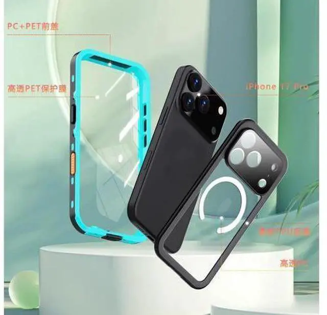 Alt view image 5 of 7 - for iPhone 17 Pro Waterproof Case Compatible with MagSafe, Magnetic Waterproof Full Body IP68 Underwater Case Built-in Screen Protector Military Grade Shockproof Cover with Lanyard Blue