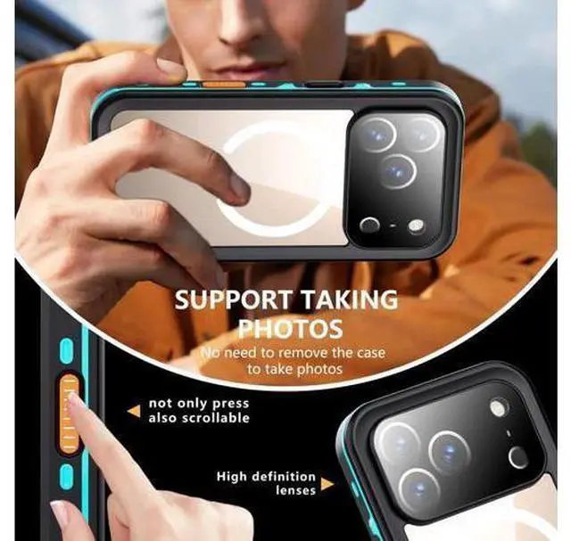 Alt view image 6 of 7 - for iPhone 17 Pro Waterproof Case Compatible with MagSafe, Magnetic Waterproof Full Body IP68 Underwater Case Built-in Screen Protector Military Grade Shockproof Cover with Lanyard Blue
