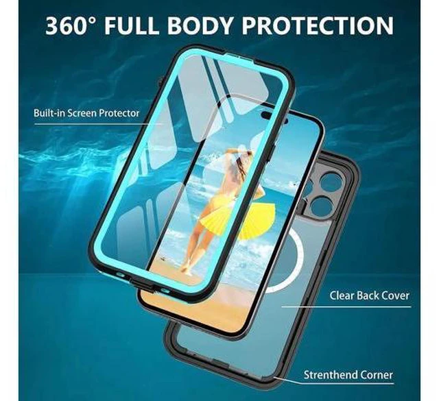 Alt view image 3 of 7 - for iPhone 14 Pro Max Case Waterproof, Compatible with Magsafe Magnetic Protective iPhone 14 Pro Max Phone Case, Water Proof Mag Safe Magnet Shockproof Full Body Clear with Screen Protector Blue