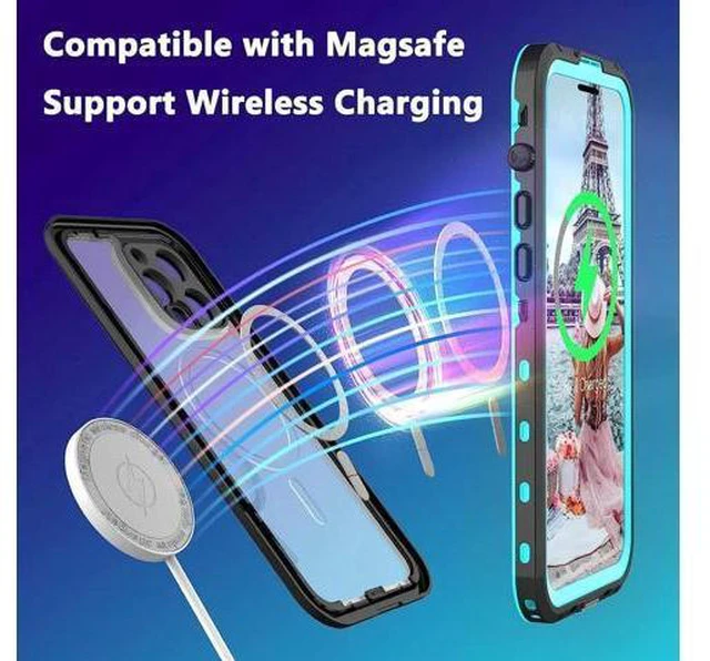 Alt view image 7 of 7 - for iPhone 14 Pro Max Case Waterproof, Compatible with Magsafe Magnetic Protective iPhone 14 Pro Max Phone Case, Water Proof Mag Safe Magnet Shockproof Full Body Clear with Screen Protector Blue