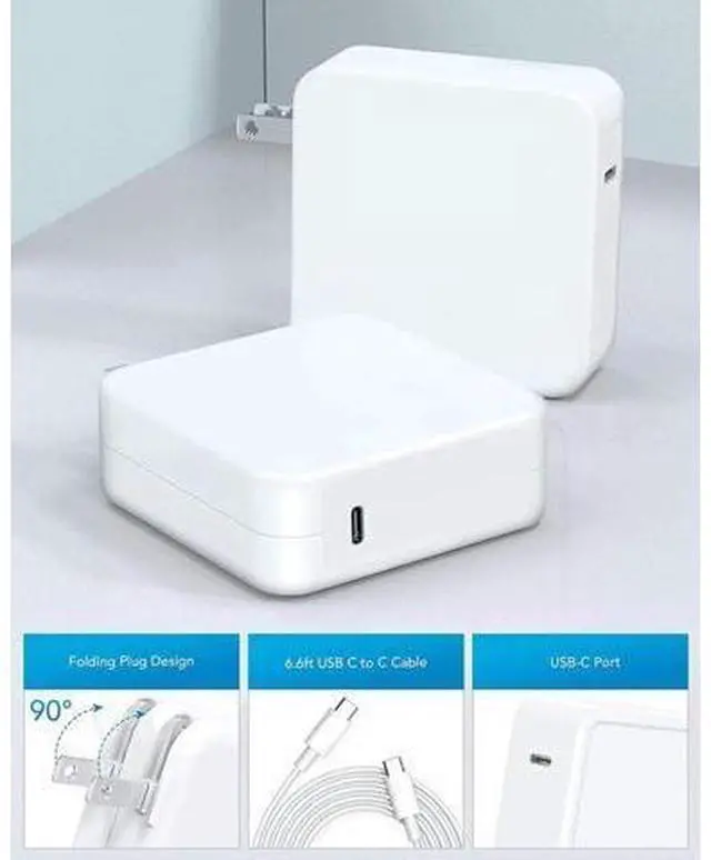 Alt view image 3 of 7 - 96W USB C Power Adapter, Compatible with MacBook Pro Charger 13 15 16 inch 2020 2019 2018 Works with USB C 96W 87W PD Power Charger, Included USB-C to USB-C Charge Cable - 6.6ft/2m