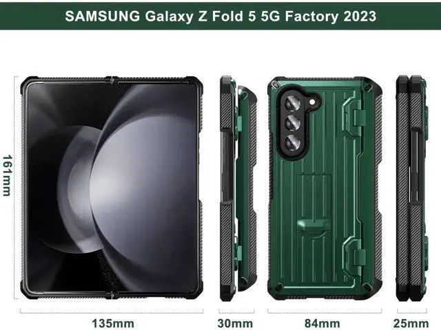 Alt view image 7 of 7 - Case for Samsung Galaxy Z Fold 5 5G 2023, Military-Grade Full-Body Shockproof Phone Cover Rugged Bumper Case with Built-in Screen Protector & Kickstand & S Pen Slot Dark Green