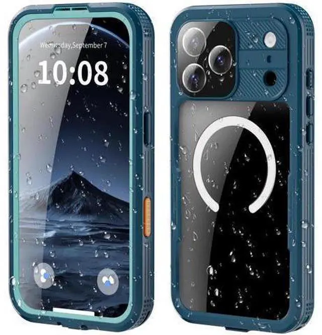 Main image of for iPhone 17 Pro Max Waterproof Case Compatible with MagSafe, Magnetic Waterproof Full Body IP68 Underwater Case Built-in Screen Protector Military Shockproof Phone Cover with Lanyard Blue