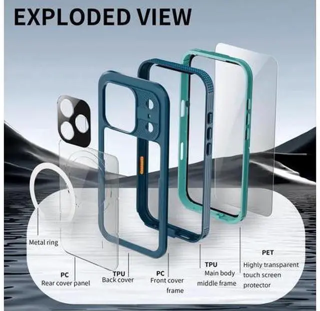Alt view image 2 of 7 - for iPhone 17 Pro Max Waterproof Case Compatible with MagSafe, Magnetic Waterproof Full Body IP68 Underwater Case Built-in Screen Protector Military Shockproof Phone Cover with Lanyard Blue
