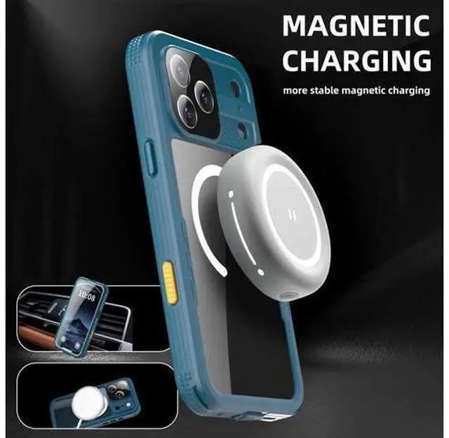 Alt view image 4 of 7 - for iPhone 17 Pro Max Waterproof Case Compatible with MagSafe, Magnetic Waterproof Full Body IP68 Underwater Case Built-in Screen Protector Military Shockproof Phone Cover with Lanyard Blue