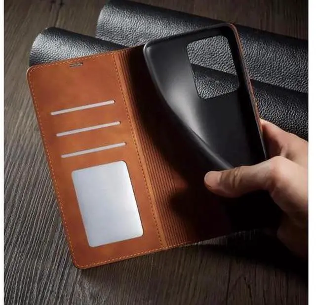 Alt view image 3 of 6 - for Samsung Galaxy A13 5G / A13 4G / A04s / A04 Case, Premium PU Leather Cover TPU Bumper with Card Holder Kickstand Hidden Magnetic Adsorption Shockproof Flip Wallet Cover Brown