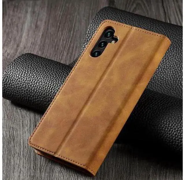 Alt view image 2 of 6 - for Samsung Galaxy A13 5G / A13 4G / A04s / A04 Case, Premium PU Leather Cover TPU Bumper with Card Holder Kickstand Hidden Magnetic Adsorption Shockproof Flip Wallet Cover Brown