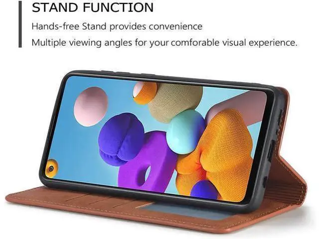 Alt view image 4 of 6 - for Samsung Galaxy A13 5G / A13 4G / A04s / A04 Case, Premium PU Leather Cover TPU Bumper with Card Holder Kickstand Hidden Magnetic Adsorption Shockproof Flip Wallet Cover Brown
