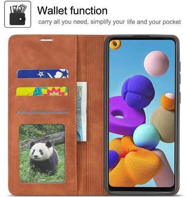 Alt view image 5 of 6 - for Samsung Galaxy A13 5G / A13 4G / A04s / A04 Case, Premium PU Leather Cover TPU Bumper with Card Holder Kickstand Hidden Magnetic Adsorption Shockproof Flip Wallet Cover Brown