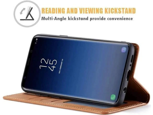 Alt view image 2 of 7 - Case for Samsung Galaxy S20 Premium PU Leather Cover TPU Bumper with Card Holder Kickstand Hidden Magnetic Adsorption Shockproof Flip Wallet Cover for Galaxy S20 Brown