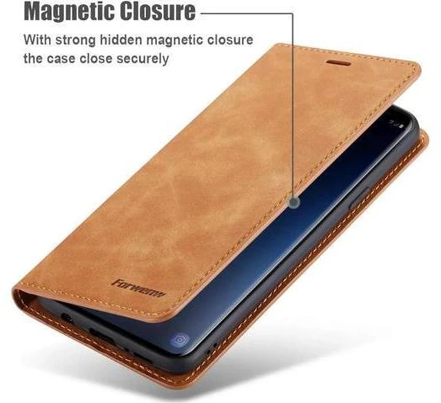 Alt view image 5 of 7 - Case for Samsung Galaxy S20 Premium PU Leather Cover TPU Bumper with Card Holder Kickstand Hidden Magnetic Adsorption Shockproof Flip Wallet Cover for Galaxy S20 Brown