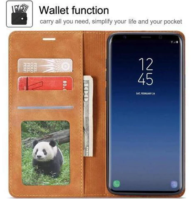 Alt view image 7 of 7 - Case for Samsung Galaxy S20 Premium PU Leather Cover TPU Bumper with Card Holder Kickstand Hidden Magnetic Adsorption Shockproof Flip Wallet Cover for Galaxy S20 Brown