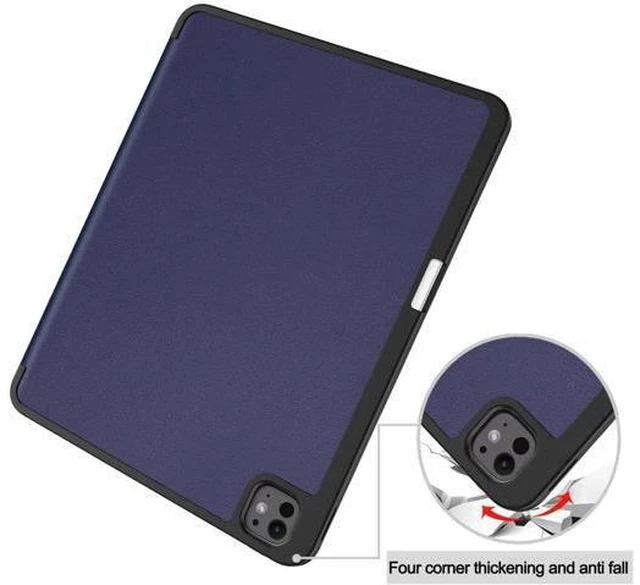 Alt view image 2 of 6 - Case for iPad Pro 13 Inch M4 2024 A2925 A2926 A3007, Slim Smart Stand Cover Protective Cover with Pencil Holder, Stand, Universal Stylus Pen,Support Apple Pencil Charging + Auto Wake/Sleep Blue
